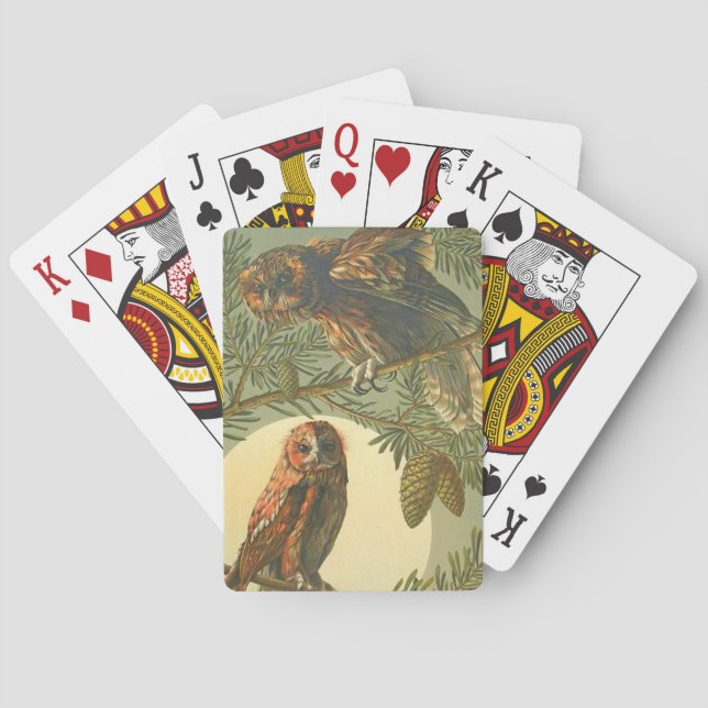 Owl moon Art nouveau Anton Seder brown green  Playing Cards (Back)