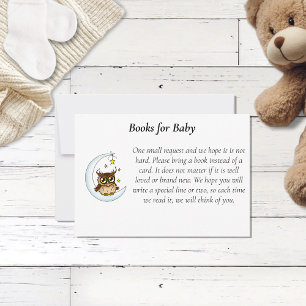 Owl Moon Blue Cute Stars Baby Shower Book Request RSVP Card