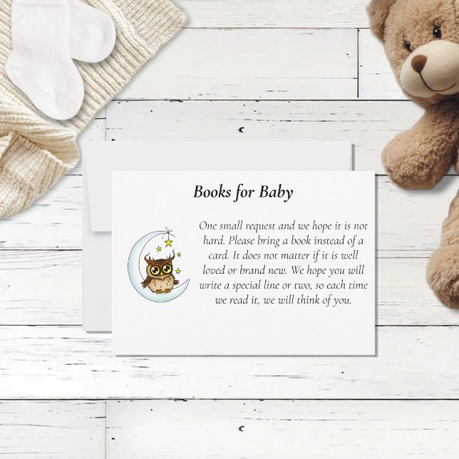 Owl Moon Blue Cute Stars Baby Shower Book Request RSVP Card (Creator Uploaded)