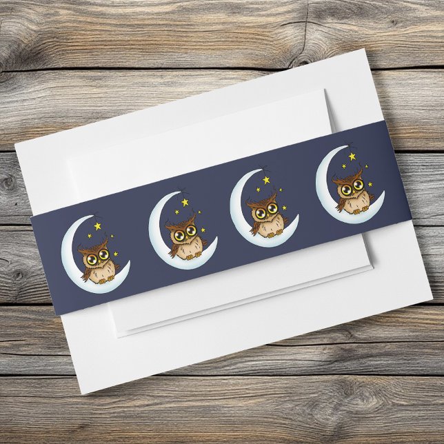 Owl Moon Blue Cute Stars Baby Shower Invitation Belly Band (Creator Uploaded)