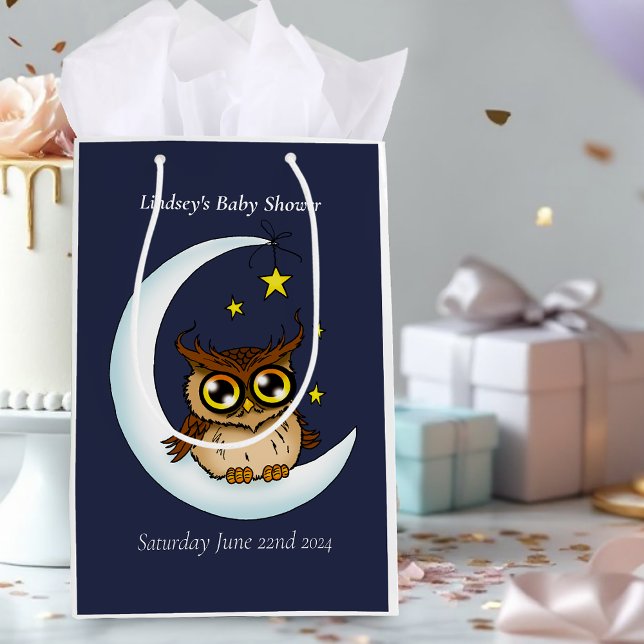 Owl Moon Blue Cute Stars Baby Shower Medium Gift Bag (Creator Uploaded)