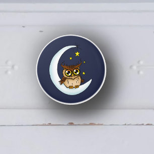 Owl Moon Blue Cute Stars Ceramic Knob
