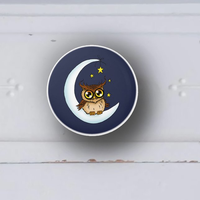 Owl Moon Blue Cute Stars Ceramic Knob (Creator Uploaded)
