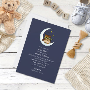 Owl Moon Blue Cute Stars Invitation