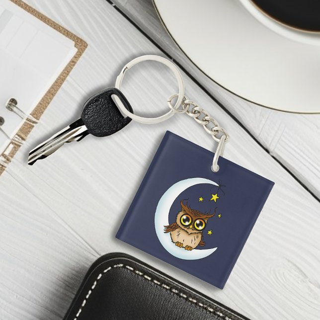 Owl Moon Blue Cute Stars Key Ring (Creator Uploaded)