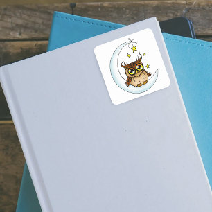 Owl Moon Blue Cute Stars Square Sticker