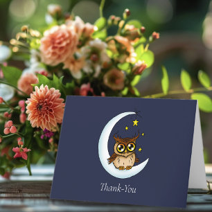 Owl Moon Blue Cute Stars  Thank You Card