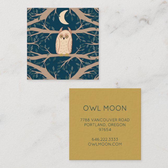 Owl Moon Mystical Magical Boho Colourful Square Business Card (Front/Back)