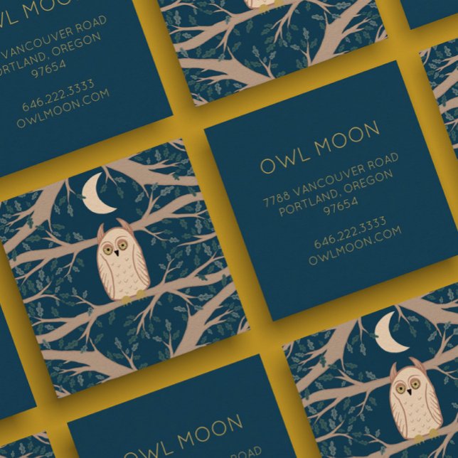 Owl Moon Mystical Magical Boho Colourful Square Business Card (Creator Uploaded)