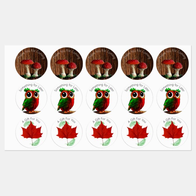 Owl, Mushrooms, Red leaf and Ferns (Sheet)