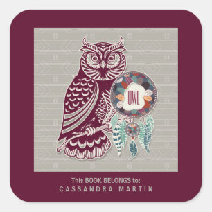 Owl Native American Animal Spirit Book Square Sticker