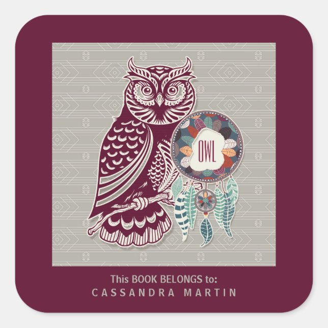 Owl Native American Animal Spirit Book Square Sticker (Front)