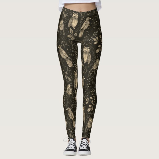 Owl Nature Bird Art in Brown Leggings (Front)