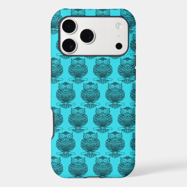 Owl (neon blue) - iPhone (16 Pro Max) Case (Back)