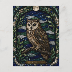 Owl Night Canopy Illumina Stained Glass Postcard