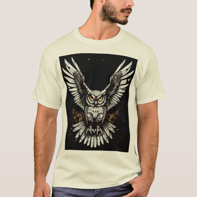 Owl night flying Logo design. T-Shirt (Front)