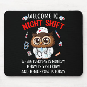 Owl Night Shift Funny Nurse Nursing Rn Lpn Cna For Mouse Mat