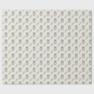 Owl of Athena and Olive Engraved Line Pattern Wrapping Paper