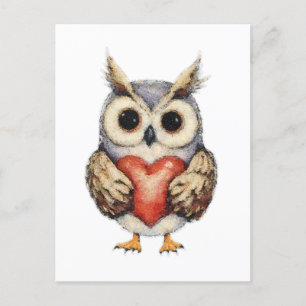 Owl of Love - Heartwarming Owl Painting Postcard
