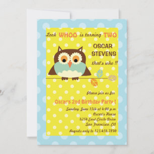 Owl on a branch - Birthday invitations 1