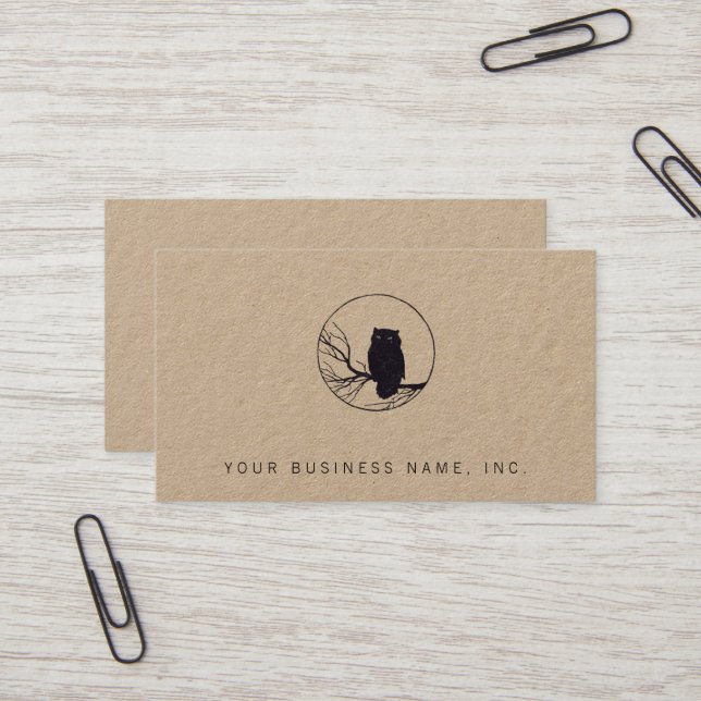 Owl on a Branch in a Circle Business Card (Front/Back In Situ)