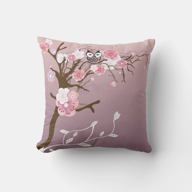 Owl on a cherry blossom tree American MoJo Pillow (Front)