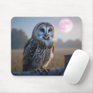 Owl On a Fence With Pink Moon Mouse Mat