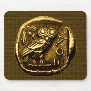 Owl on ancient greek coin mouse mat