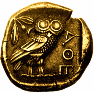 Owl on ancient greek coin standing photo sculpture