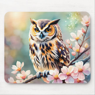 Owl on Apple Blossoms Mouse Mat