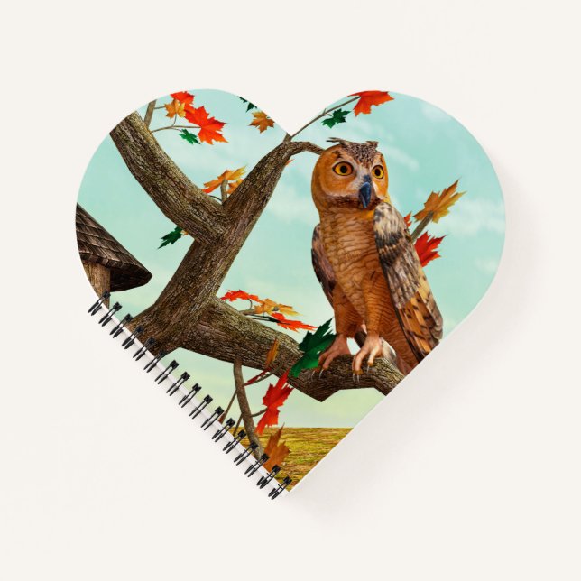 Owl on Autumn Maple Tree Design - Amazing Bird Notebook (Front)