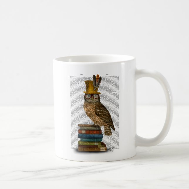 Owl On Books Coffee Mug (Right)