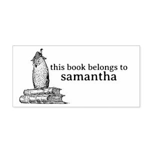 Owl on Books This Book Belongs to Self-inking Stamp