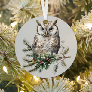 Owl on Branch Metal Tree Decoration