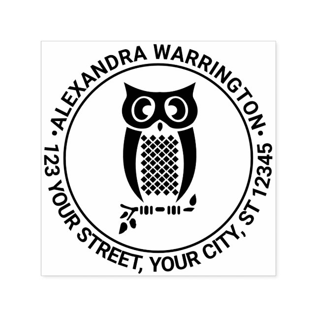 Owl on Branch Name Return Address Self-inking Stamp (Design)