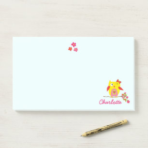 Owl on branch with Pink Flowers Personalised Name Post-it Notes