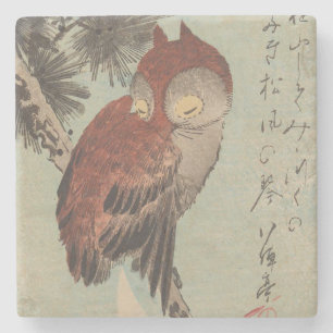 Owl on Pine by Ichiryusai Hiroshige Stone Coaster