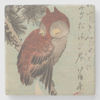 Owl on Pine by Ichiryusai Hiroshige Stone Coaster