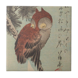 Owl on Pine by Ichiryusai Hiroshige Tile