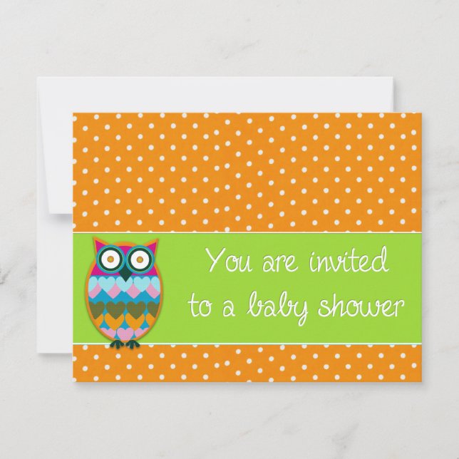 Owl on polka dots baby shower invitation (Front)