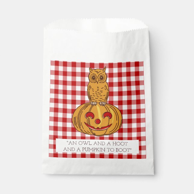 Owl on Pumpkin Gingham Pattern Favour Bags (Front)