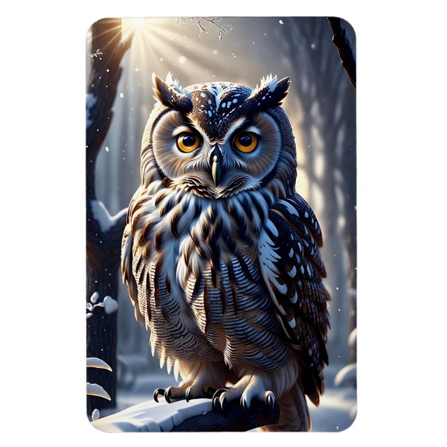 Owl on Tree Branch in Snowy Forest  Magnet (Vertical)