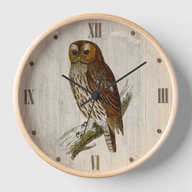 Owl on Wood Look Clock (Front)