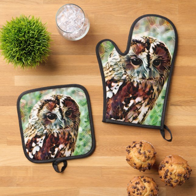 OWL OVEN MITT & POT HOLDER SET (Top Down)