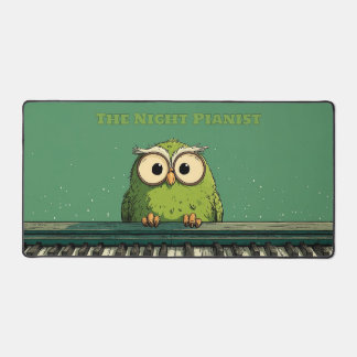 Owl over Keyboard against Green Background Desk Mat