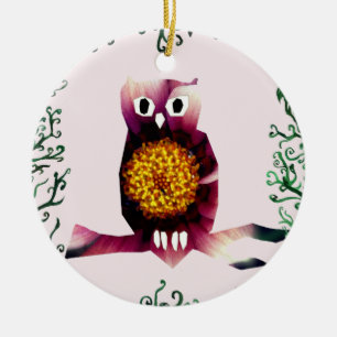 Owl, Owl Bird Floral Art  Circle Ornament
