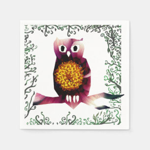 Owl, Owl Bird Floral Art Paper Napkins