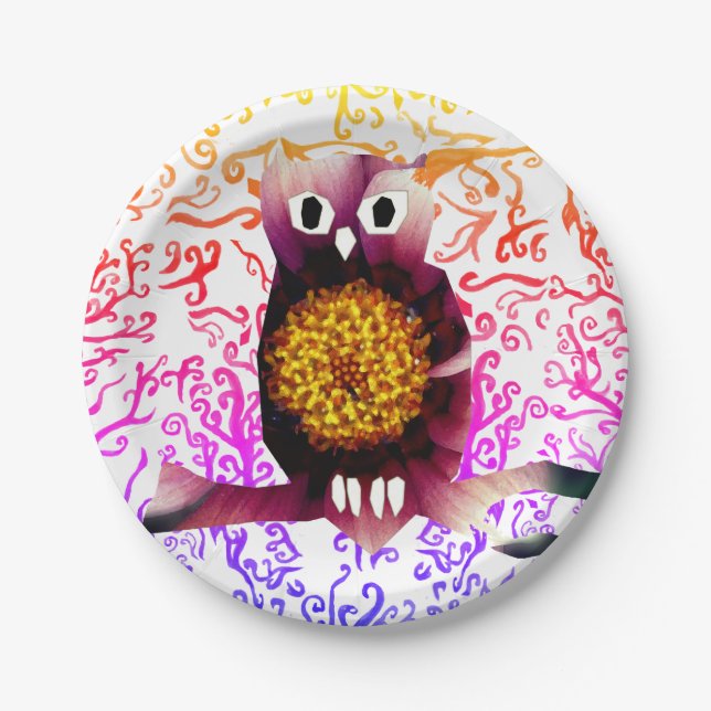 Owl, Owl Bird Floral Art  Paper Plates (Front)