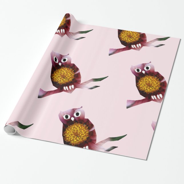 Owl, Owl Bird Floral Art  Wrapping Paper (Unrolled)