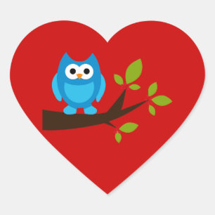 Owl Owls Bird Birds Blue Cute Tree Cartoon Animal Heart Sticker